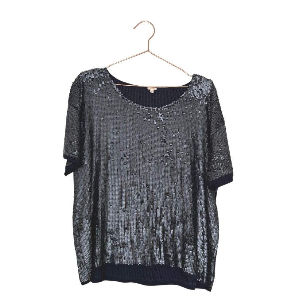 J. Crew Black Sequin Short Sleeve Top
